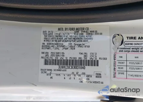 2012 Lincoln Mkz z USA, uszkodzony, nr VIN 3LNHL2JC3CR831040